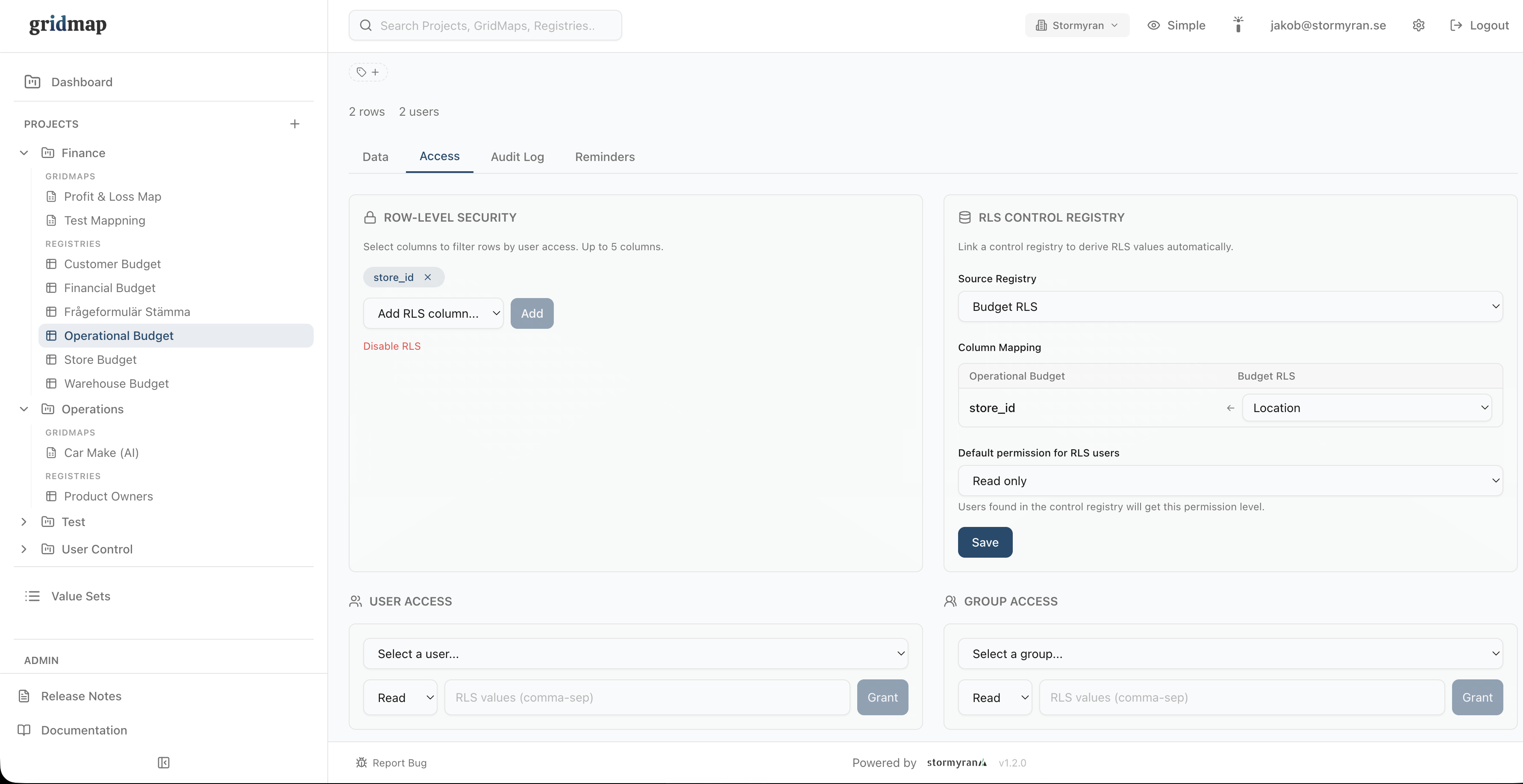 gridmap — row-level security scoped per user